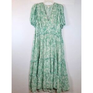 Shoshanna Womens Selene Tiered Chiffon Midi Floral Dress Size 12 Green Party